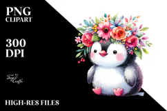 Cartoon-Style Penguin | Colorful Flower Crown Clipart Product Image 2