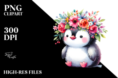 Cartoon-Style Penguin | Colorful Flower Crown Clipart Product Image 2
