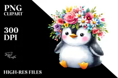 Cartoon-Style Penguin | Colorful Flower Crown Clipart Product Image 2