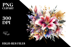 Vibrant Lily Bouquet, Gold Foil Sublimation Clipart Product Image 2