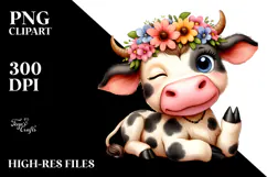 Playful Cartoon Cow, Watercolor PNG Product Image 2
