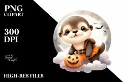Cute Baby Otter Dressed for Halloween PNG Product Image 3