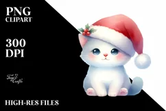 Cute Christmas Cat with Santa Hat PNG Product Image 3