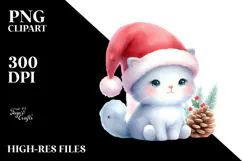 Watercolor Cat with Santa Hat, PNG Product Image 2