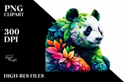 Vibrant Panda with Plant Leaves, PNG Product Image 3