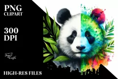 Vibrant Panda with Plant Leaves, PNG Product Image 3