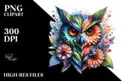 Vibrant Owl with Flowers PNG Product Image 2