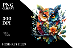Vibrant Owl with Flowers PNG Product Image 2