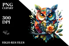 Vibrant Owl with Flowers PNG Product Image 2