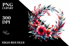 Vibrant Abstract Wreath with Red Flowers | Sublimation Product Image 1