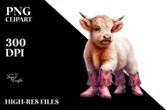 Baby Highland Cow in Line Dancer's Boots, Watercolor PNG Product Image 1