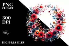 Vibrant Red Flowers Wreath | Summer Clipart Product Image 1