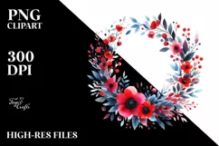 Abstract Red Flower Whreath | Watercolor Clipart Product Image 3