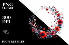 Abstract Red Flower Whreath | Watercolor Clipart Product Image 3
