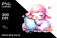 Cuddling Pillow, Cute Baby Lamb | Sublimation | Clipart Product Image 1