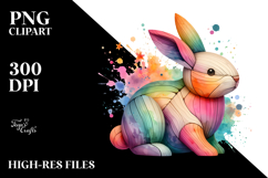 Colorful Wooden Bunny, PNG Product Image 2