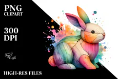Colorful Wooden Bunny, PNG Product Image 2