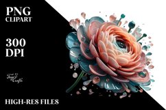 Glossy Ranunculus Watercolor Splash | Sublimation Clipart Product Image 3