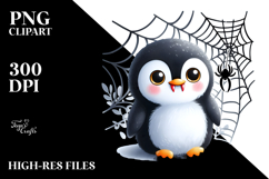 Cute Penguin with Vampire Fangs, Spider Web Clipart Product Image 2