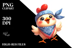 Silly Cartoon Chicken with Bandana PNG Product Image 2