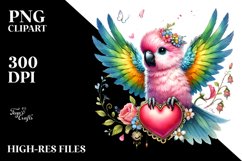 Adorned Baby Parrot with Big Heart PNG Product Image 2
