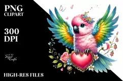 Adorned Baby Parrot with Big Heart PNG Product Image 2