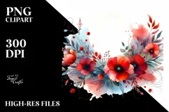 Colorful Horizontal Frame with Red Flowers PNG Product Image 1