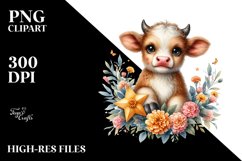Cute Baby Highland Cow with Marigold PNG Product Image 2