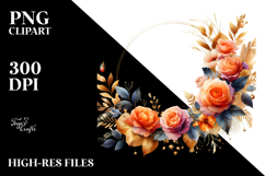 Vibrant Horizontal Frame with Orange Roses | Watercolor Product Image 2