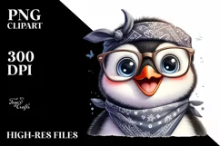 Excited Penguin Portrait with Fancy es Clipart Product Image 1