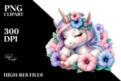 Cute Baby Unicorn with Petunia | Watercolor Product Image 3