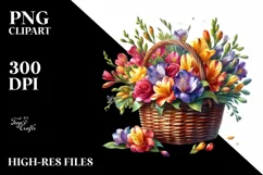 Vibrant Colorful Watercolor Basket with Freesia Product Image 3