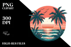 Retro Tropical Beach Sunset Clipart PNG Product Image 2