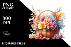 Vibrant Colorful Watercolor Basket with Freesia Product Image 1