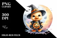 Cute Baby Duck on Halloween Moon PNG Product Image 3