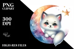 Colorful Baby Arctic Fox under Moon and Stars | Clipart Product Image 1