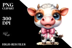 Excited Baby Cow with Bow | Sublimation | Clipart Product Image 2