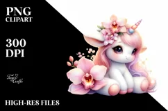 Cute Baby Unicorn with Orchid | Watercolor Product Image 3