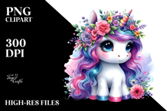 Cute Unicorn with Wreath, PNG Product Image 2
