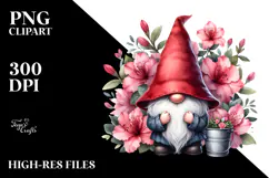 Gnome with Azalea Floral PNG Product Image 2