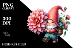 Cute Baby Gnome with Dahlia PNG Product Image 2