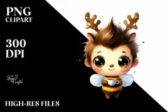 Watercolor Bee with Crazy Haircut PNG Product Image 3