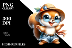 Cute Baby Squirrel with Hat and Sunglasses Watercolor PNG Product Image 2