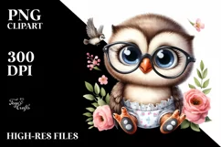 Funny Baby Owl with es, Shy Clipart Product Image 1