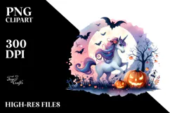 Vibrant Drawing Unicorn Halloween | Watercolor Clipart Product Image 2