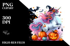 Vibrant Drawing Unicorn Halloween | Watercolor Clipart Product Image 2