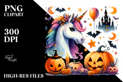 Vibrant Drawing Unicorn Halloween | Watercolor Clipart Product Image 2