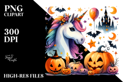 Vibrant Drawing Unicorn Halloween | Watercolor Clipart Product Image 2