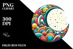 Retro Half Moon with Vibrant Stars and Sunflowers PNG Product Image 1