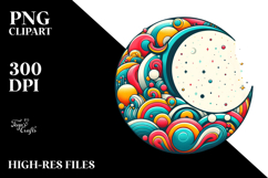 Retro Half Moon with Vibrant Stars and Sunflowers PNG Product Image 2